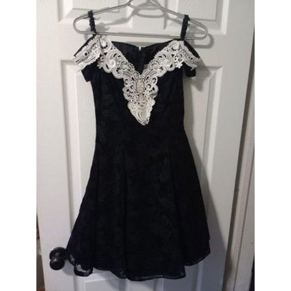 Zum Zum Dress Womens 3/4 Black White Lace Off Shoulder Fit Flare Party Formal